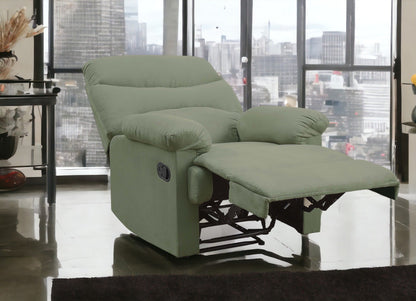 Arcadia Micro Motion Glider Recliner by HouseOfZazla in sage green with extended footrest on Tampa Home & Garden Store
