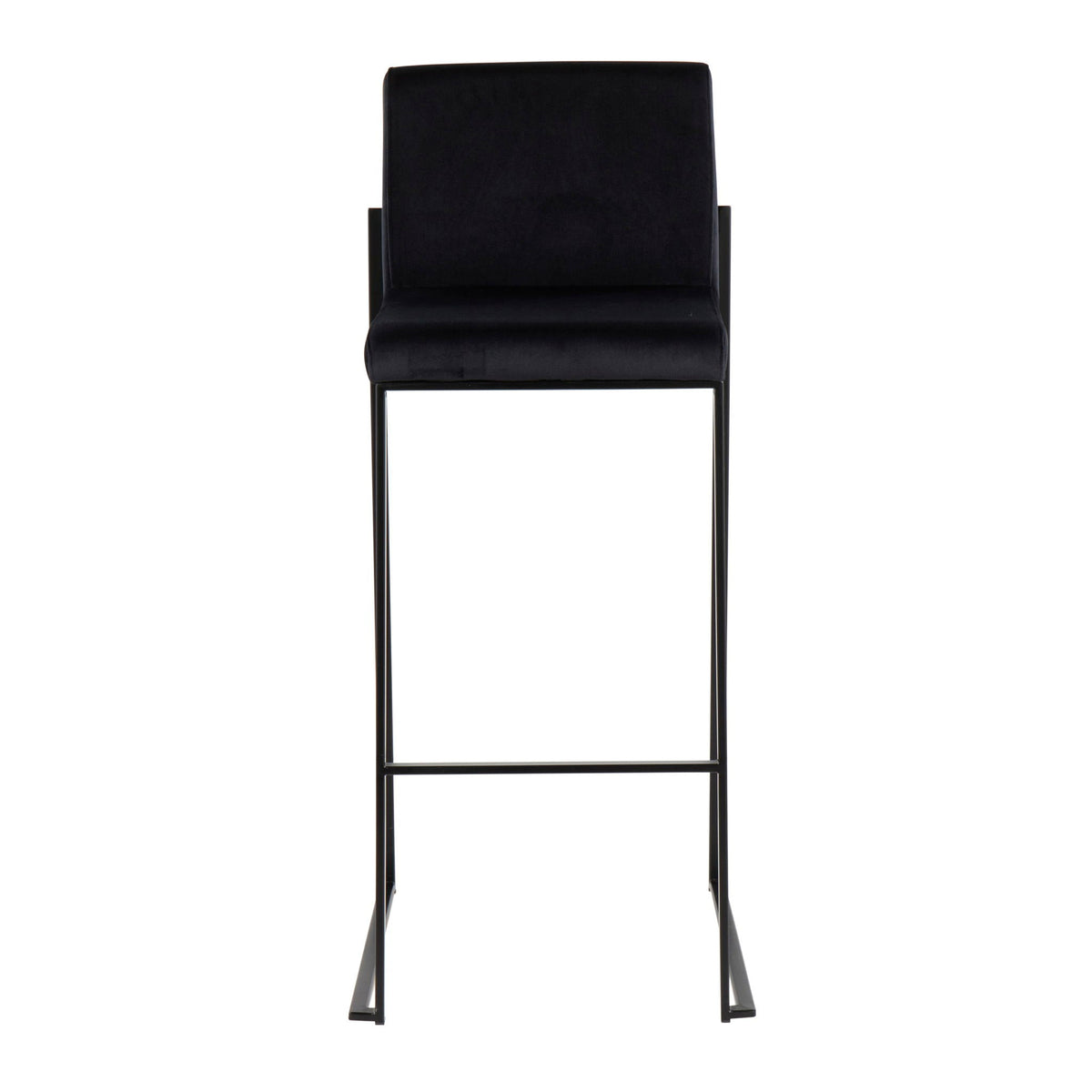 Black high-back contemporary barstool with velvet upholstery and metal frame, single stool on Tampa Home & Garden Store