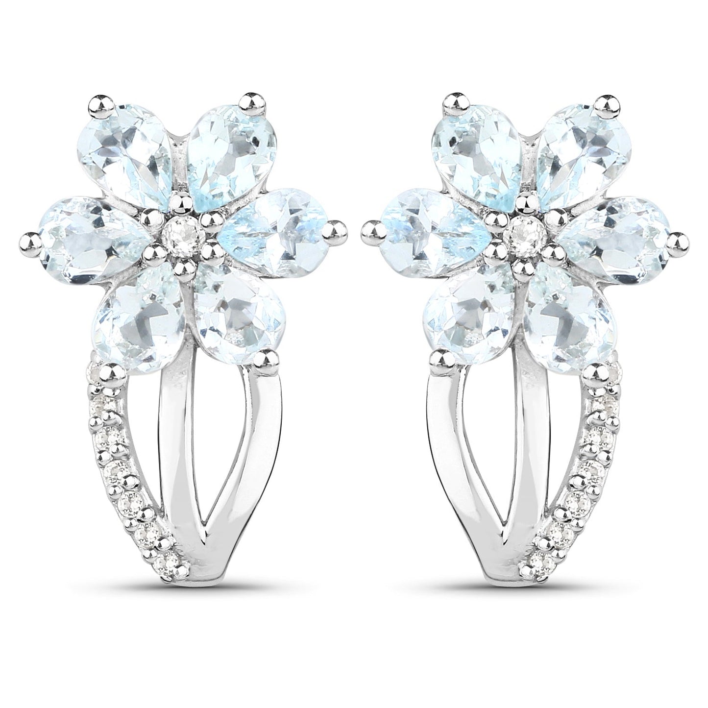 Earrings pair flower aquamarine and white topaz cluster on sterling hoops by Bids.com on Tampa Home & Garden Store