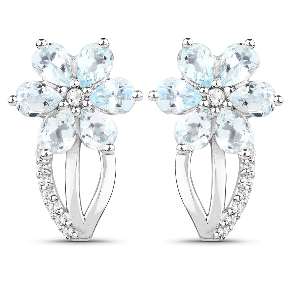 Earrings pair flower aquamarine and white topaz cluster on sterling hoops by Bids.com on Tampa Home & Garden Store