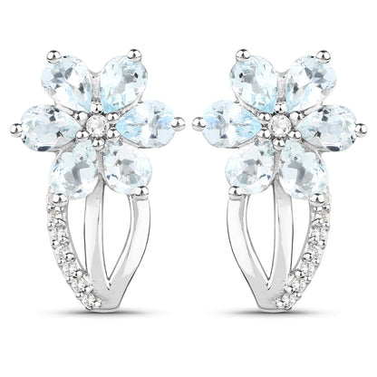 Earrings pair flower aquamarine and white topaz cluster on sterling hoops by Bids.com on Tampa Home & Garden Store
