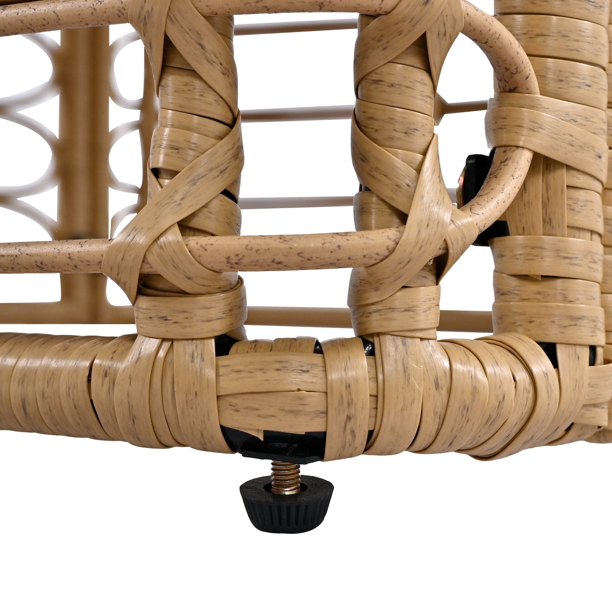7-piece outdoor rattan furniture set frame close-up in brown with thick woven strands on Tampa Home & Garden Store