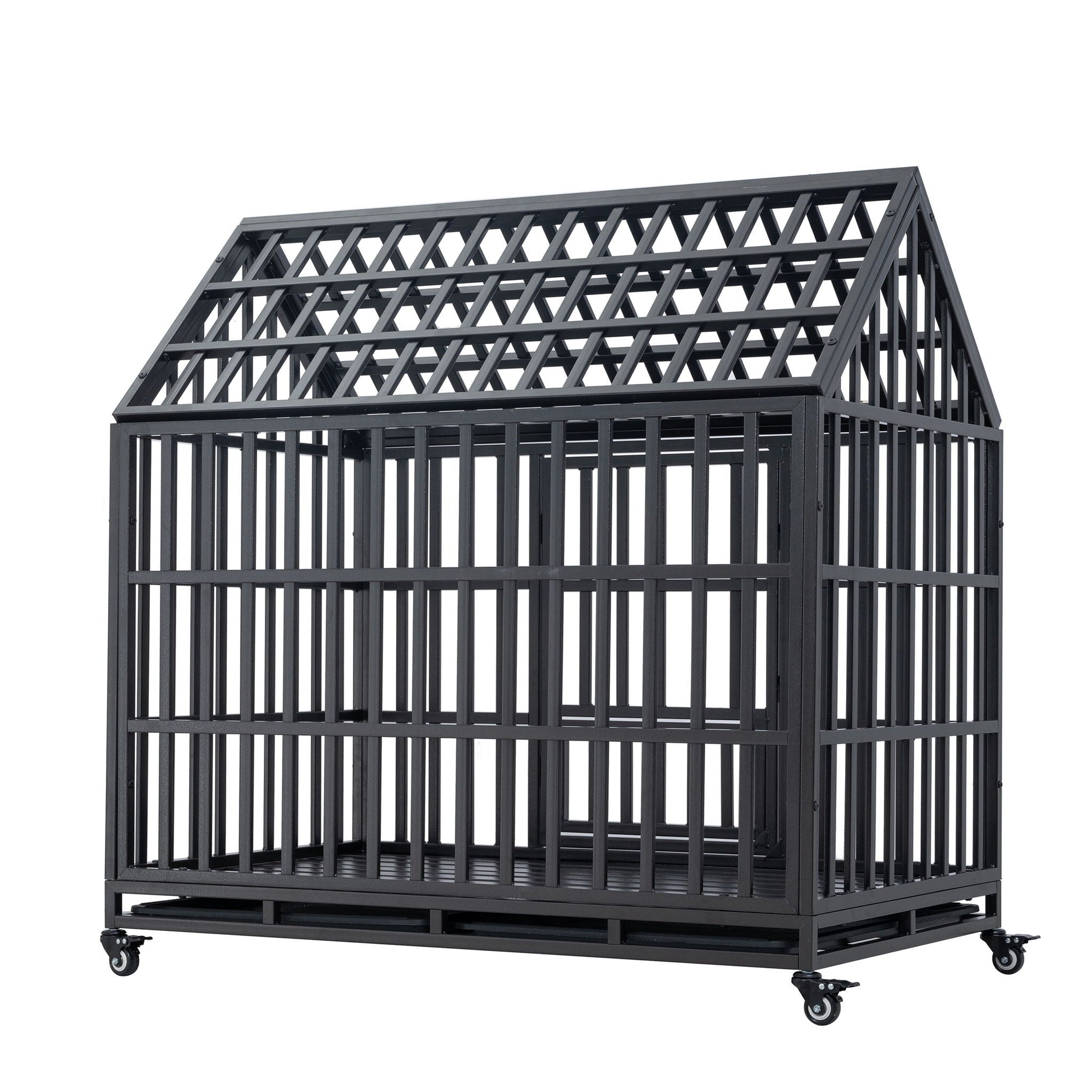 Heavy Duty Dog Crate with lockable wheels, black metal cage on caster wheels on Tampa Home & Garden Store