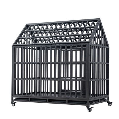 Heavy Duty Dog Crate with lockable wheels, black metal cage on caster wheels on Tampa Home & Garden Store