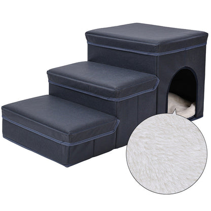 Cat Kennel Cage with multifunctional dog stairs navy fabric inner plush bed by Sell My Stuff on Tampa Home & Garden Store