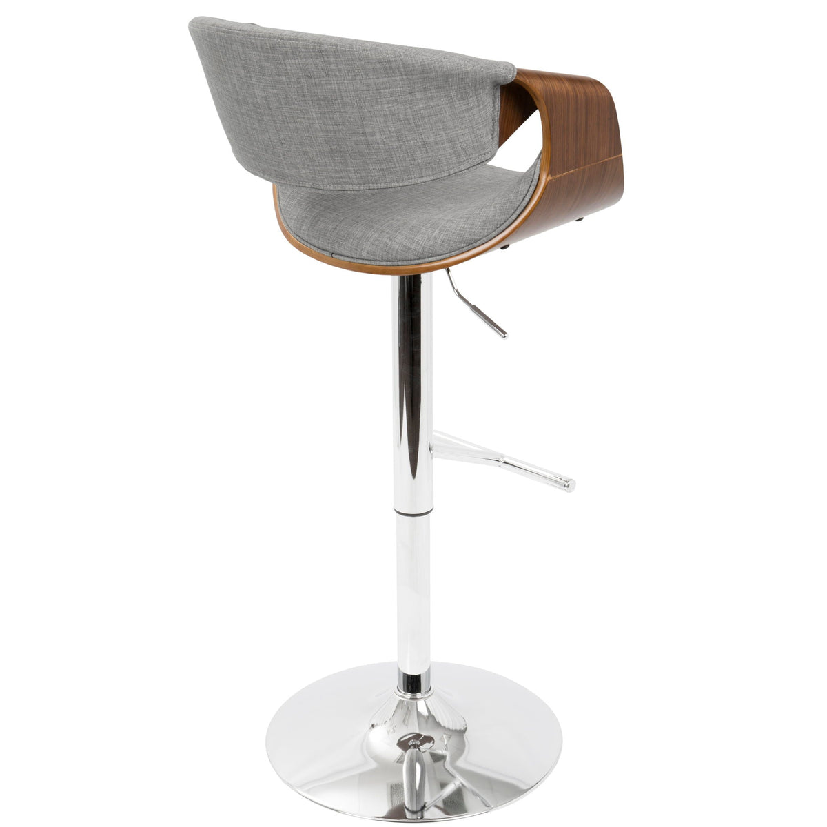 Mid Century Modern adjustable barstool by HouseOfZazla with swivel, gray fabric seat & wood arms on Tampa Home & Garden Store
