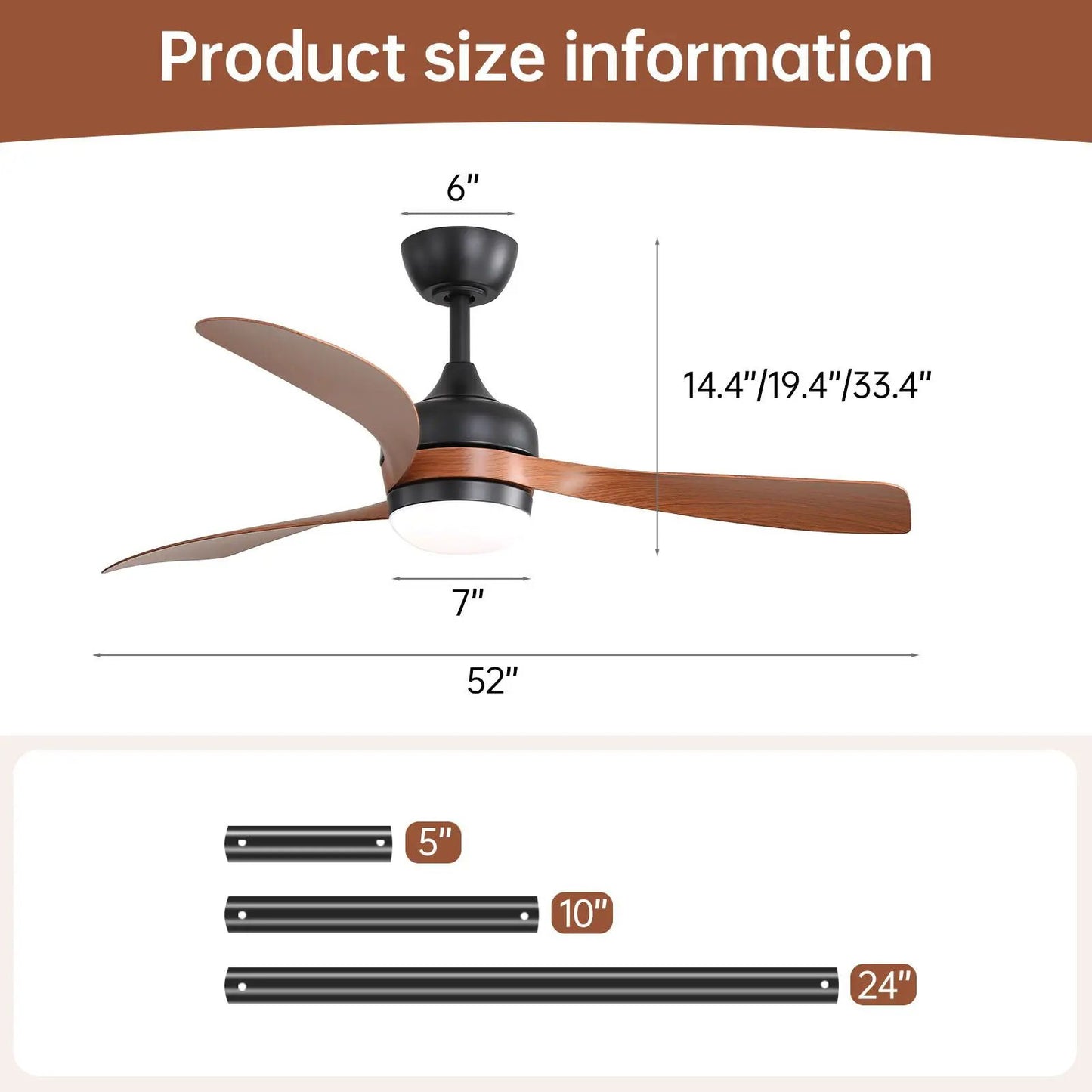 Ceiling Fan with 3 Blades and Remote Control