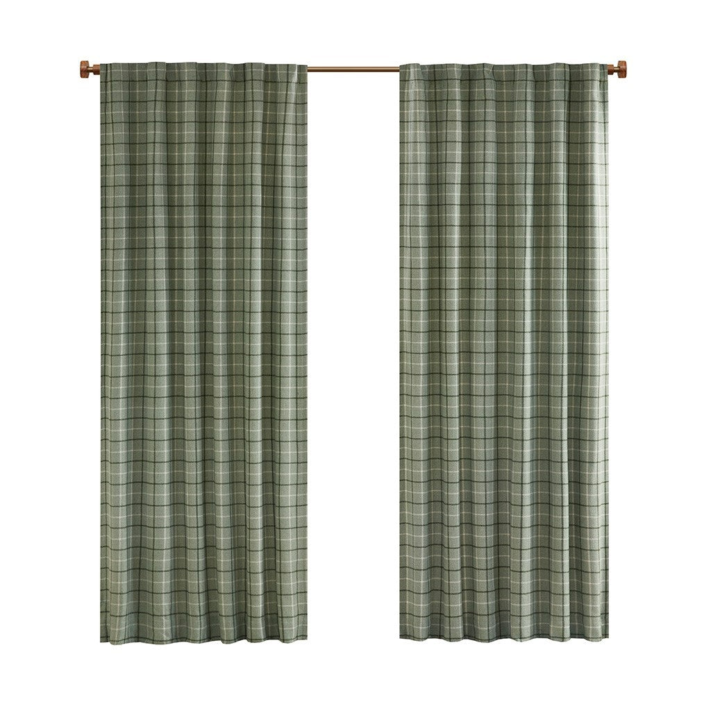 Curtain panels in green plaid, rod pocket and back tab, fleece lining, 50x84, HouseOfZazla on Tampa Home & Garden Store