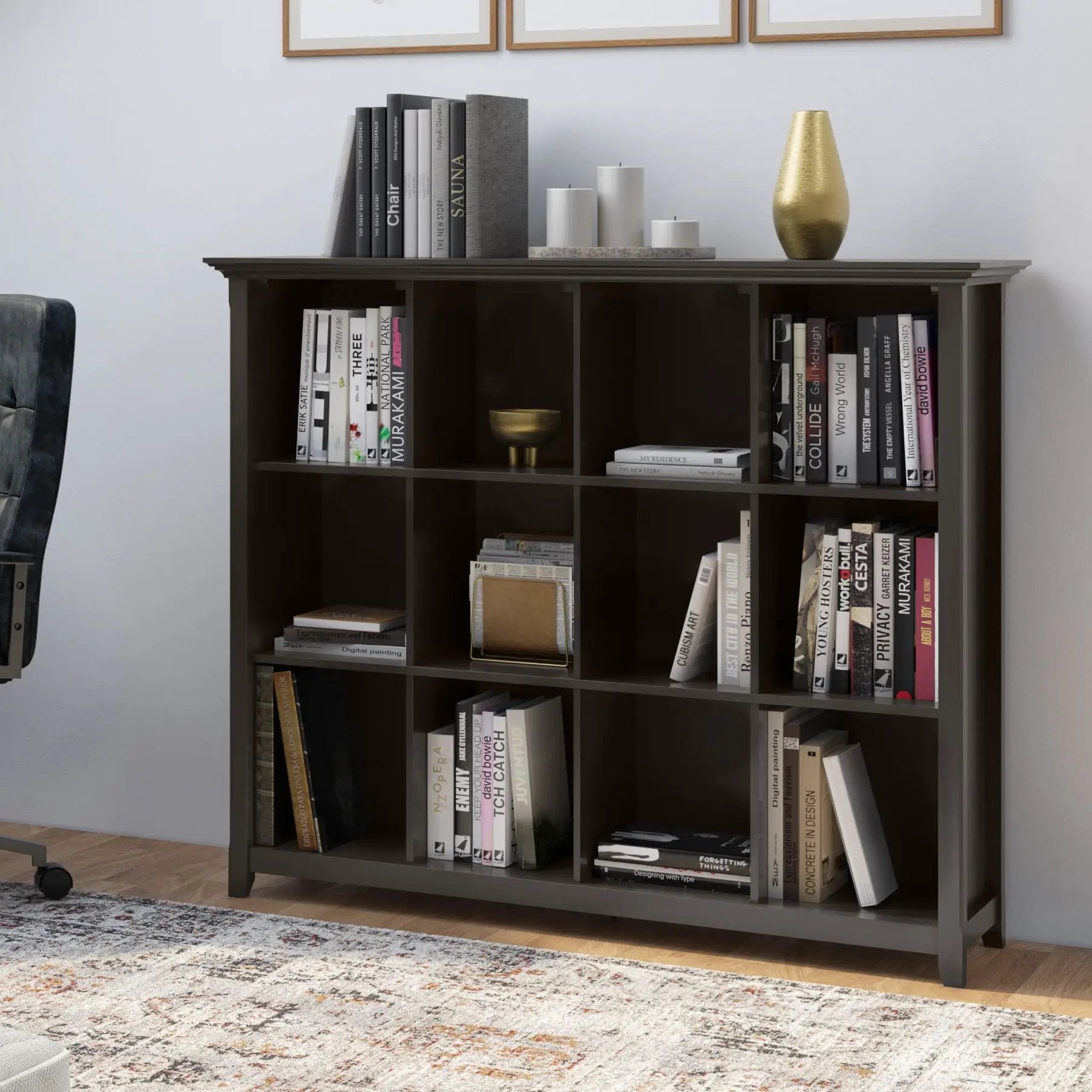 Amherst cube storage bookcase Unique Piece Furniture dark espresso finish with books on Tampa Home & Garden Store