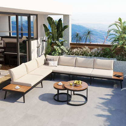 Modern Outdoor Sectional Sofa Set with Nesting Coffee Tables 6pc cream cushions HouseOfZazla on Tampa Home & Garden Store