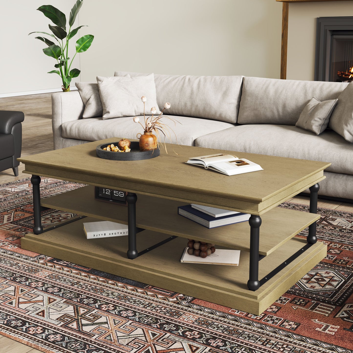 Wood coffee table with black legs and open storage shelves by HouseOfZazla on Tampa Home & Garden Store