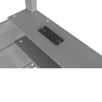 Bunk bed frame with USB charging port and integrated power outlet panel in gray metal on Tampa Home & Garden Store