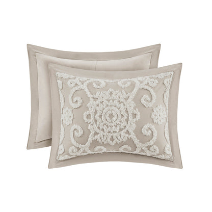 Cotton Comforter Mini Set Taupe King decorative pillows with white embroidery by HouseOfZazla on Tampa Home & Garden Store