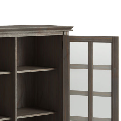 Artisan Handcrafted Medium Storage Cabinet in weathered gray wood with glass-paneled doors on Tampa Home & Garden Store