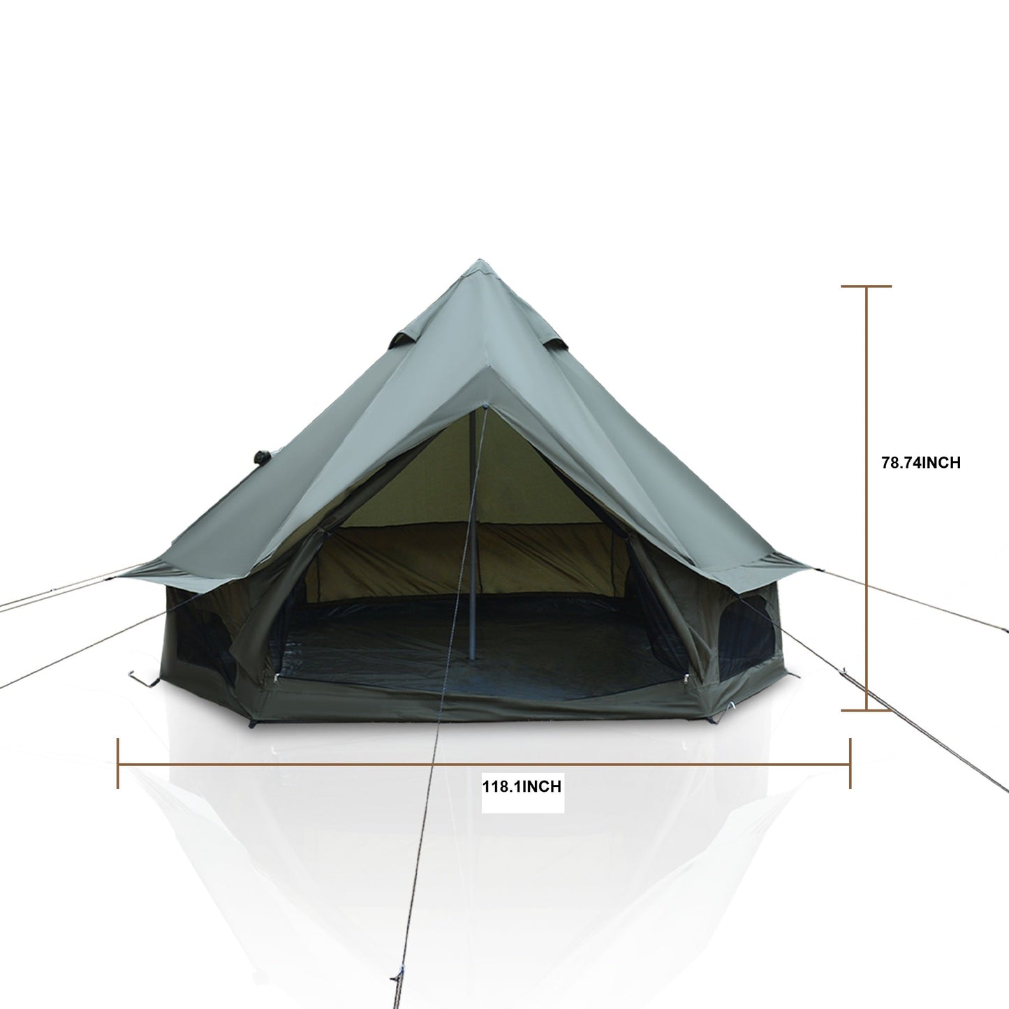 Oxford Bell Tent for family camping by HouseOfZazla, green bell tent with apex peak on Tampa Home & Garden Store