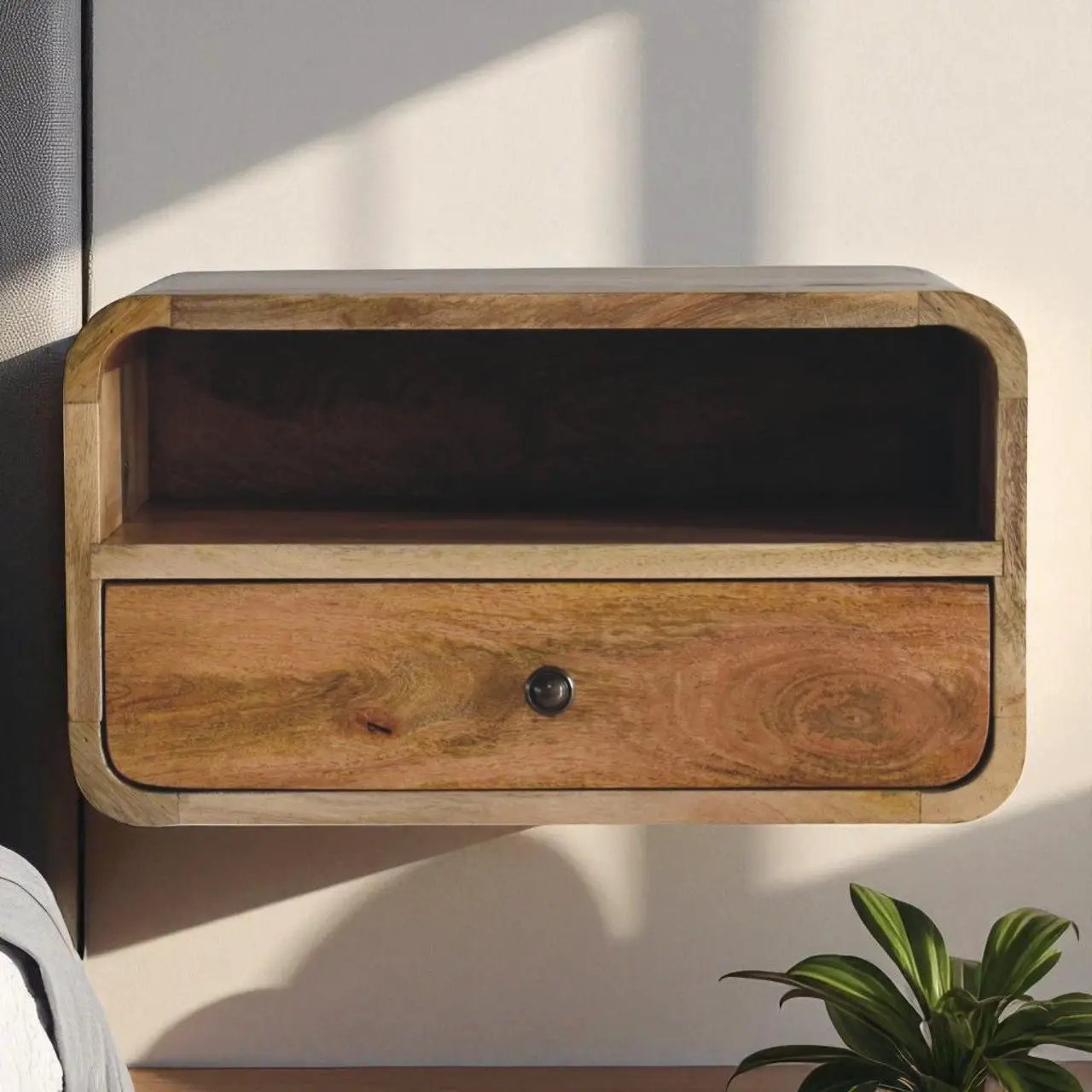 Curved Upper Slot Floating Nightstand with Drawer