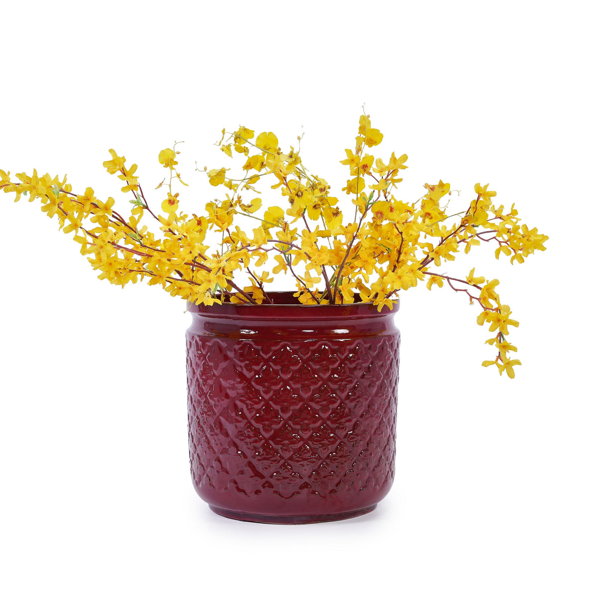 Bean paste red ceramic flowerpot set with diamond pattern, 3-piece by HouseOfZazla planters on Tampa Home & Garden Store