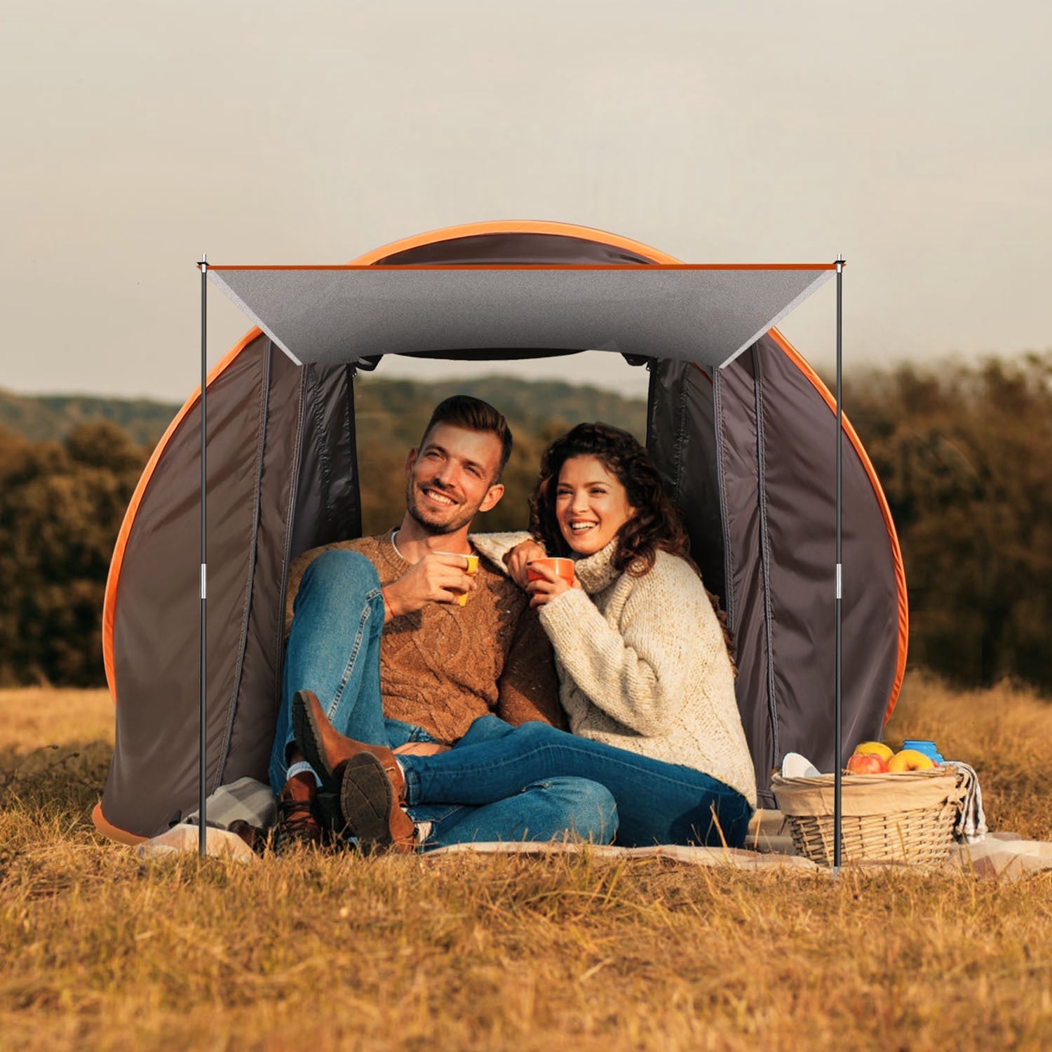 GemGear 3-4 Person Pop Up Tent orange-trim automatic setup waterproof camping shelter on Tampa Home & Garden Store