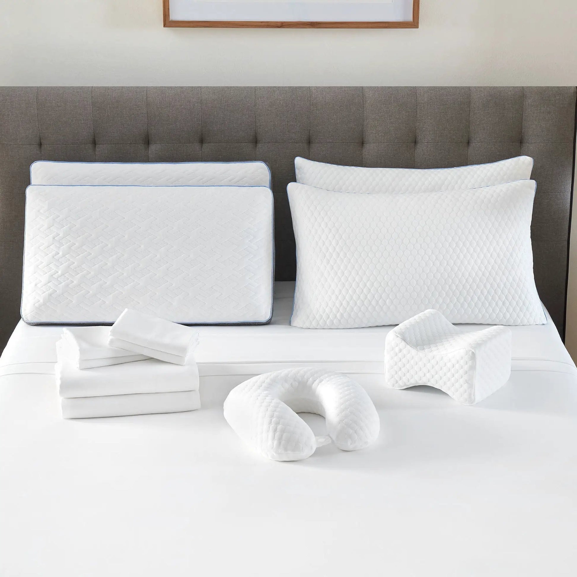 12 Piece Comfort Bedding Pack white quilted set with blue piping by Unique Piece Furniture on Tampa Home & Garden Store