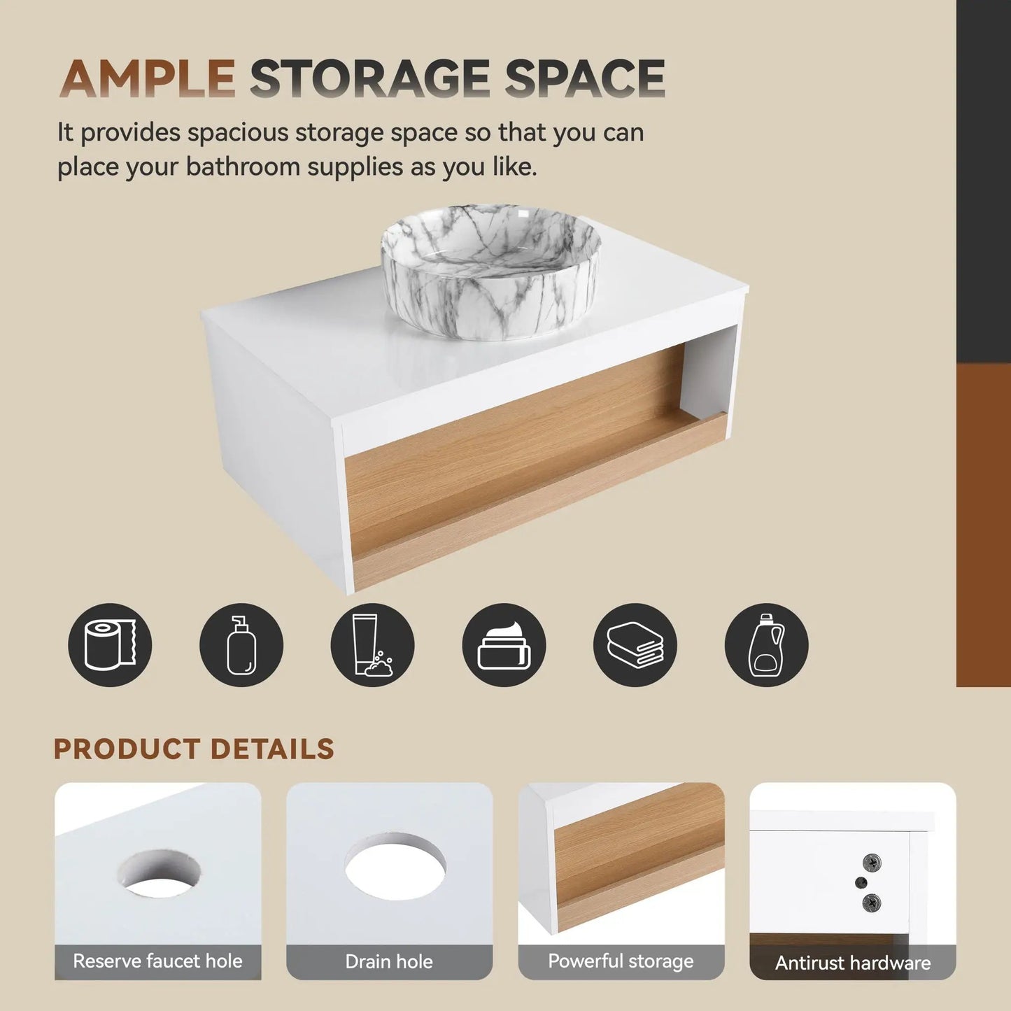 Floating Bathroom Vanity with Vessel Sink