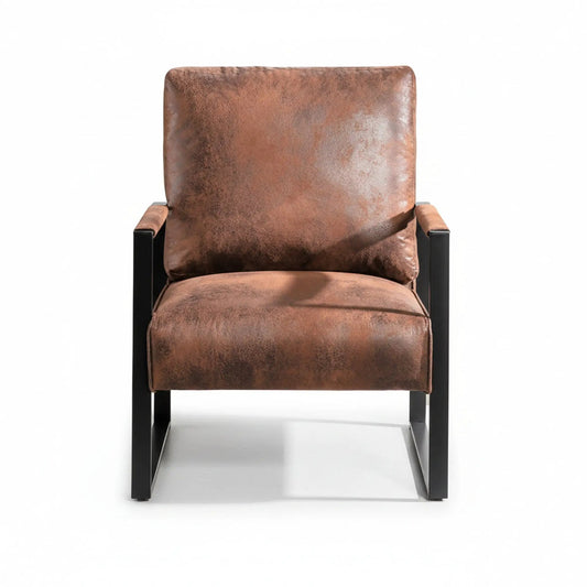 Brown leather accent chair with durable square black metal frame Unique Piece Furniture on Tampa Home & Garden Store