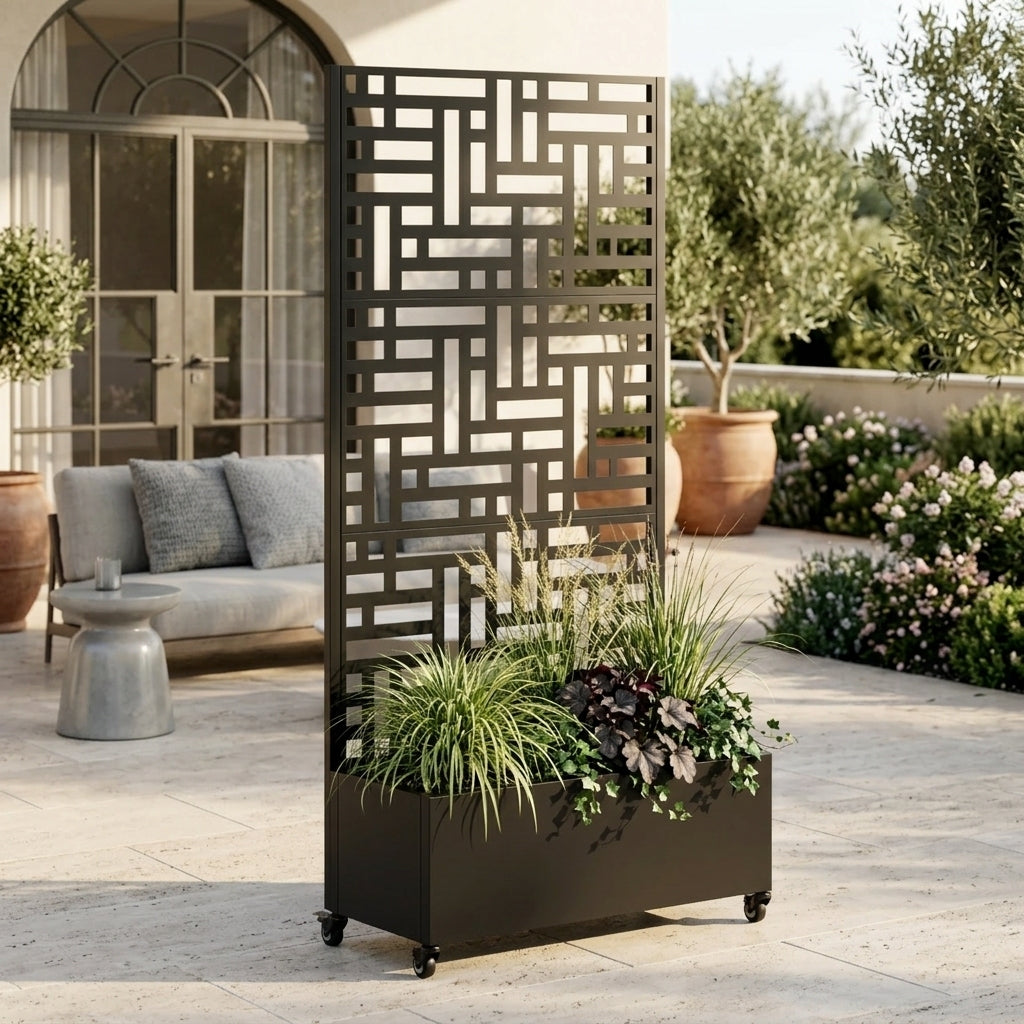 Modern Metal Planter Box and Trellis For Deck Use