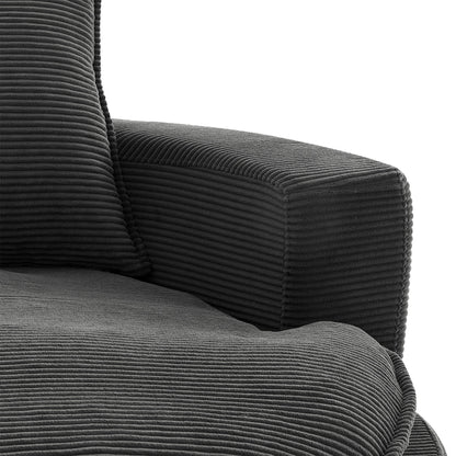 Swivel Barrel Chair With Cushion And Pillows close-up in dark gray corduroy textured fabric on Tampa Home & Garden Store