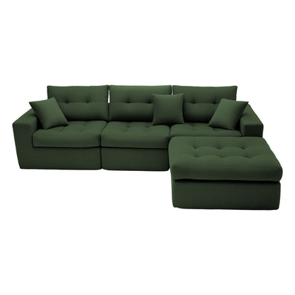 Corner Chaise Sectional Sofa Bed in green corduroy with tufted cushions, 2pc HouseOfZazla ottoman on Tampa Home & Garden Store