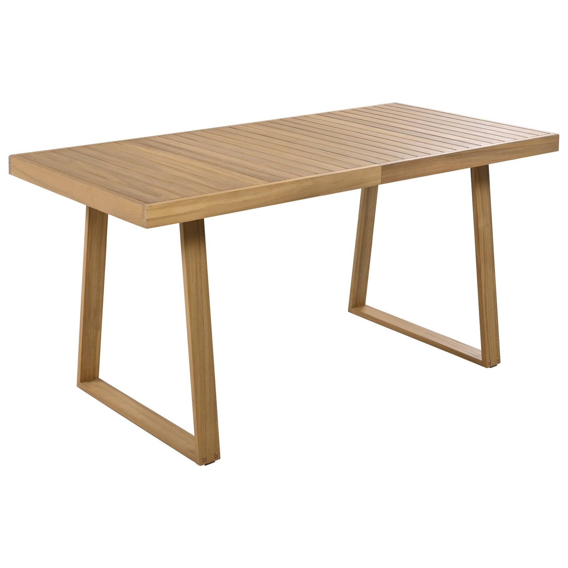 U Style multi-person outdoor acacia wood dining table with slatted top, natural finish on Tampa Home & Garden Store