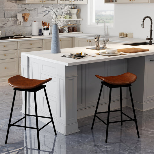 Set of 2 Swivel Barstools Faux Leather Upholstered Backless with Footrest - Tampa Home & Garden Store