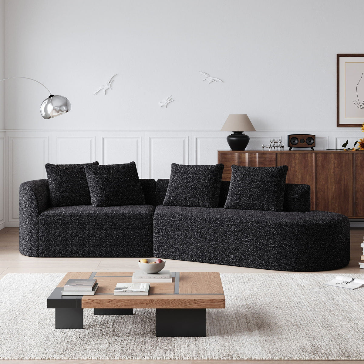Chenille Sectional Sofa and Soft Throw Pillows