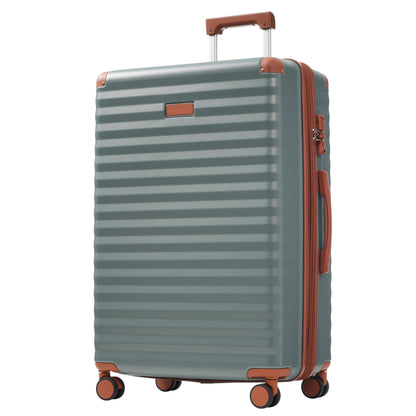Deluxe 5-Piece Hard-Side Luggage Set teal hard-shell with brown leather trim on Tampa Home & Garden Store