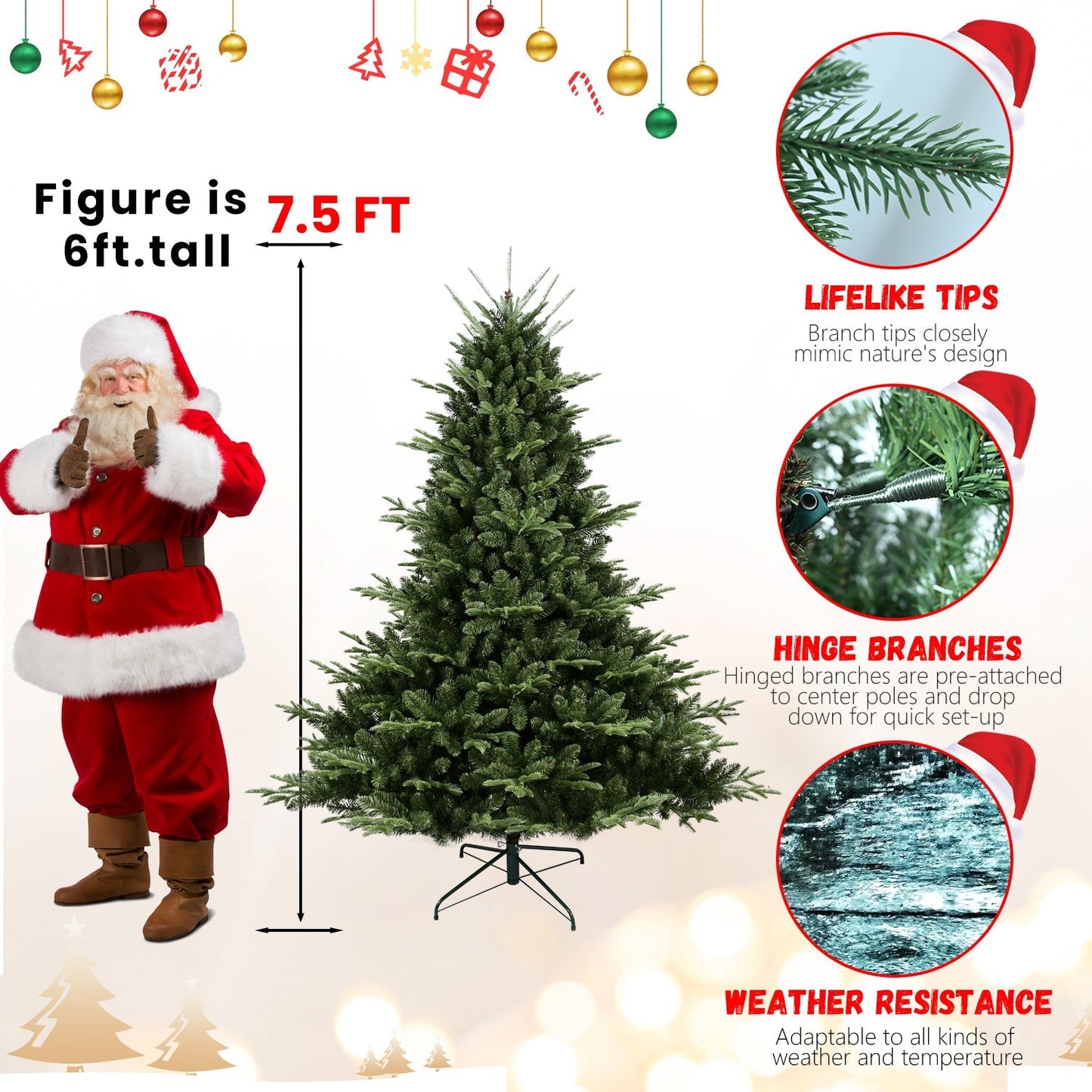 HouseOfZazla full-shaped 6 ft Christmas tree with 1673 PE/PVC tips, hinged branches, stand on Tampa Home & Garden Store