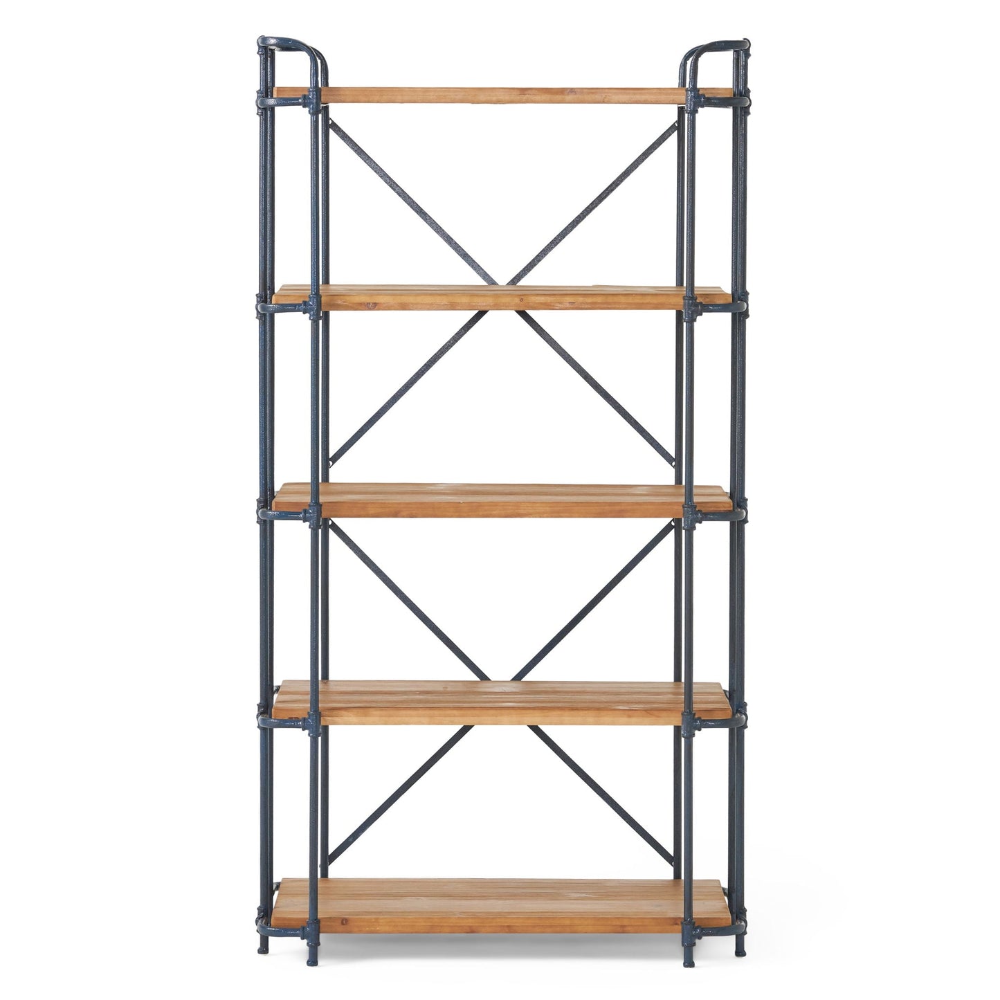 Yorktown Industrial 5-shelf bookcase with metal pipework and natural fir shelves on Tampa Home & Garden Store