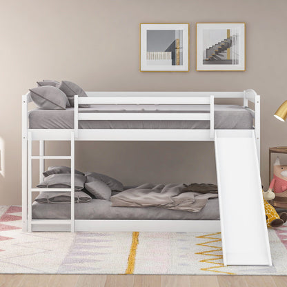 Durable white bunk bed with ladder, 2-tier design, gray bedding and cushions on Tampa Home & Garden Store