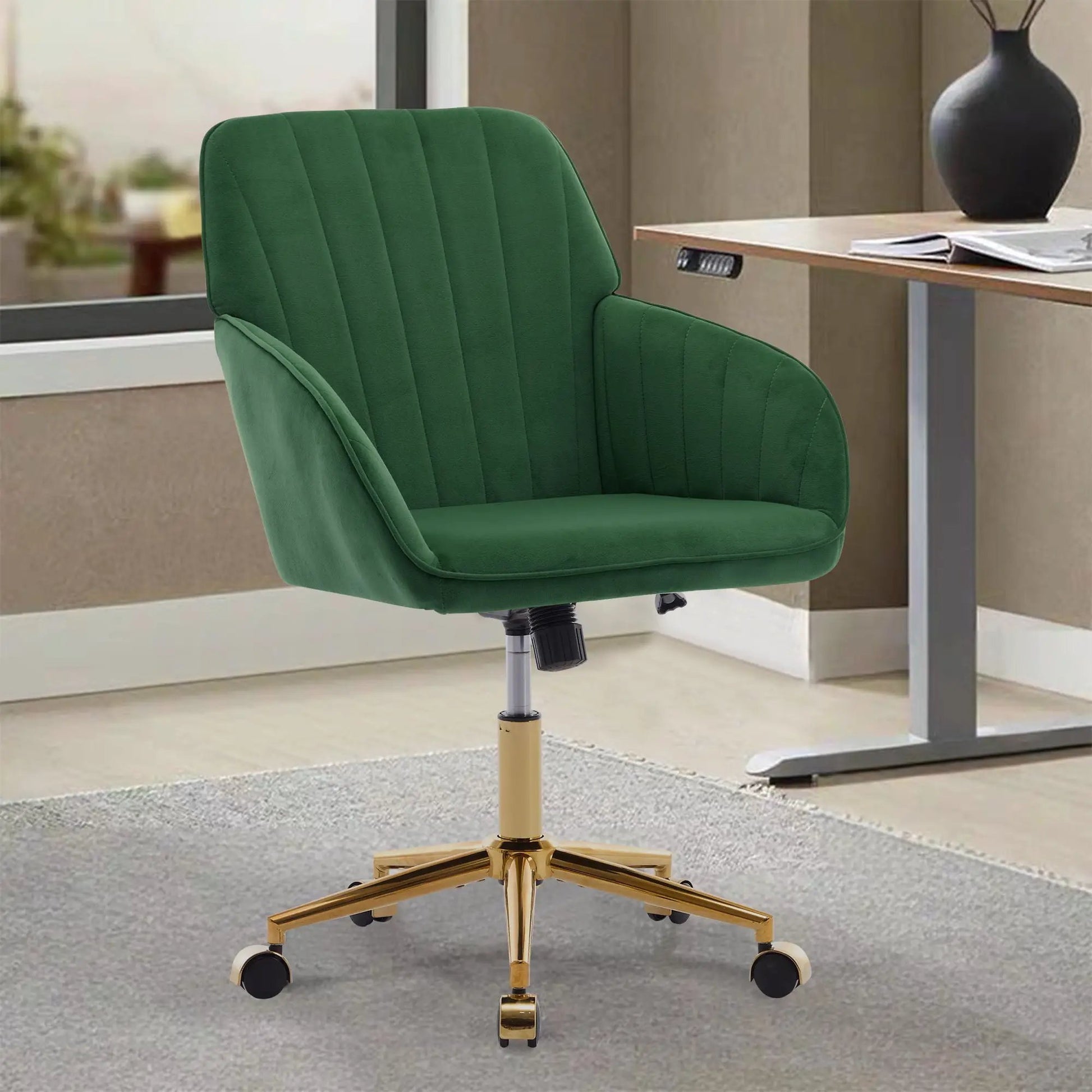 Adjustable Ergonomic Swivel Office Chair in green upholstery with gold base Unique Piece on Tampa Home & Garden Store