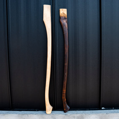 Whiskey River Premium Heritage 36C 36in axe handle, two wooden handles shown: light natural and dark stained on Tampa Home & Garden Store
