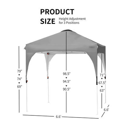 6.6 x 6.6 Feet Outdoor Pop Up Height Adjustable Canopy Tent with Roller Bag-Gray
