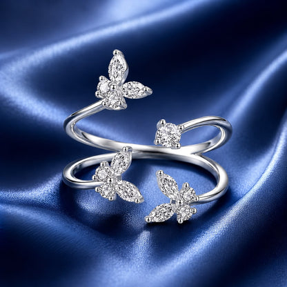 Sterling silver CZ pavé butterfly and flower ring set of four by Bids.com on Tampa Home & Garden Store