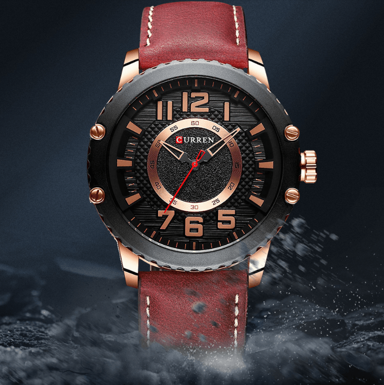 Stevvex men's waterproof sport watch with brown leather strap, rose-gold case, large numerals on Tampa Home & Garden Store