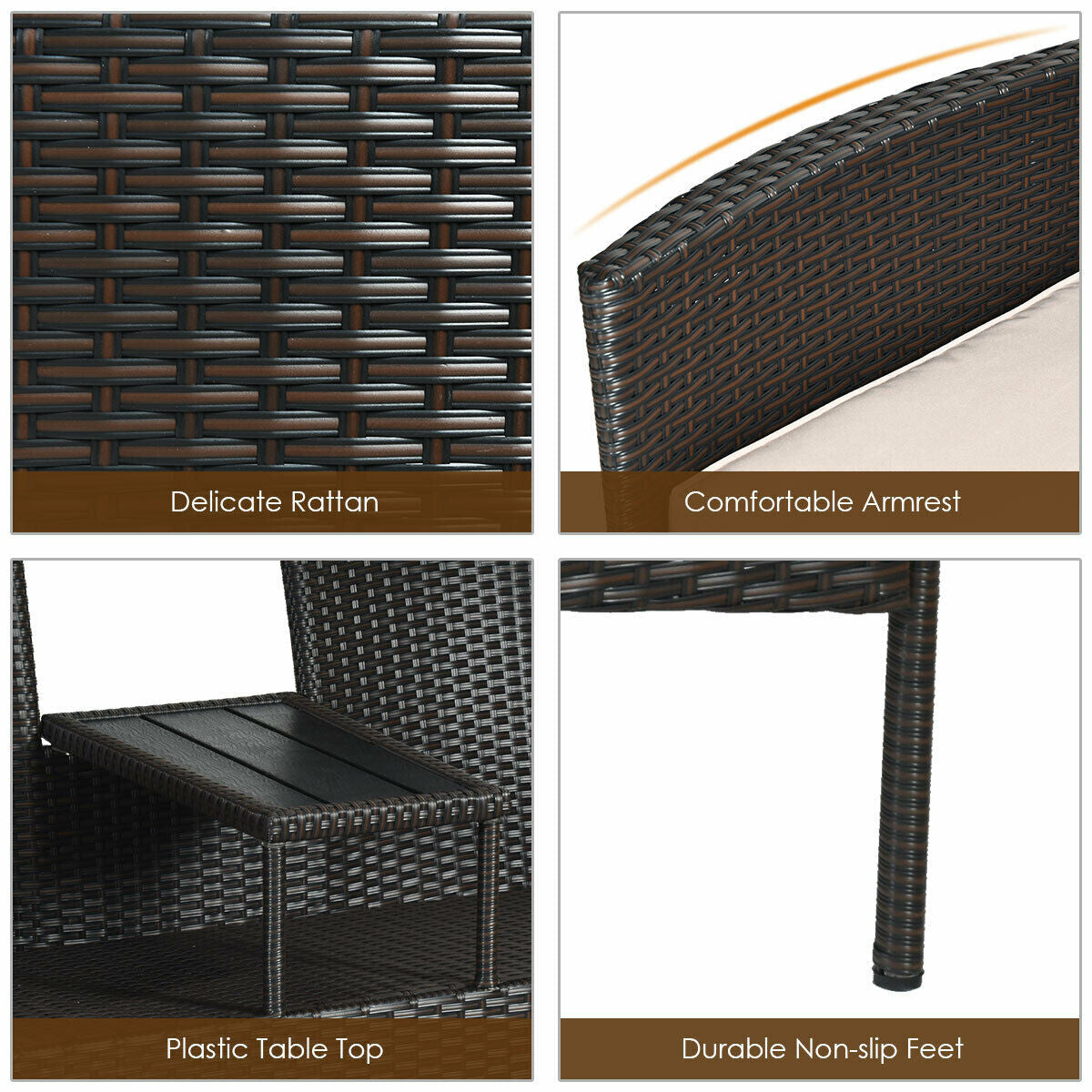 Juego moderno de conversación para patio con mesa de café integrada y cojines - Beige