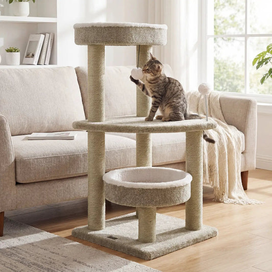 36in Cat Tree with plush beige perches and sisal rope posts DirectDeals on Tampa Home & Garden Store