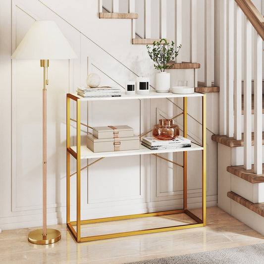 36" Console Table 2-Tier Entryway Table with Wooden Open Shelves and Metal Frame - Tampa Home & Garden Store