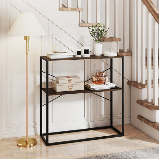 36" Console Table 2-Tier Entryway Table with Wooden Open Shelves and Metal Frame - Tampa Home & Garden Store