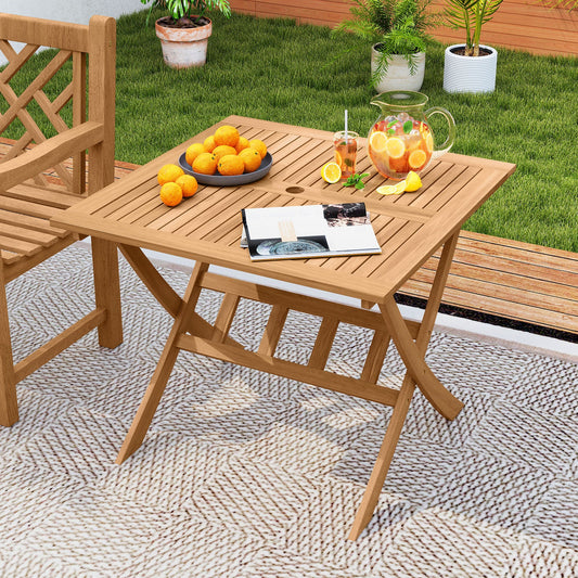 36-Inch Acacia Wood Folding Patio Dining Table with Umbrella Hole for 4 People - Tampa Home & Garden Store