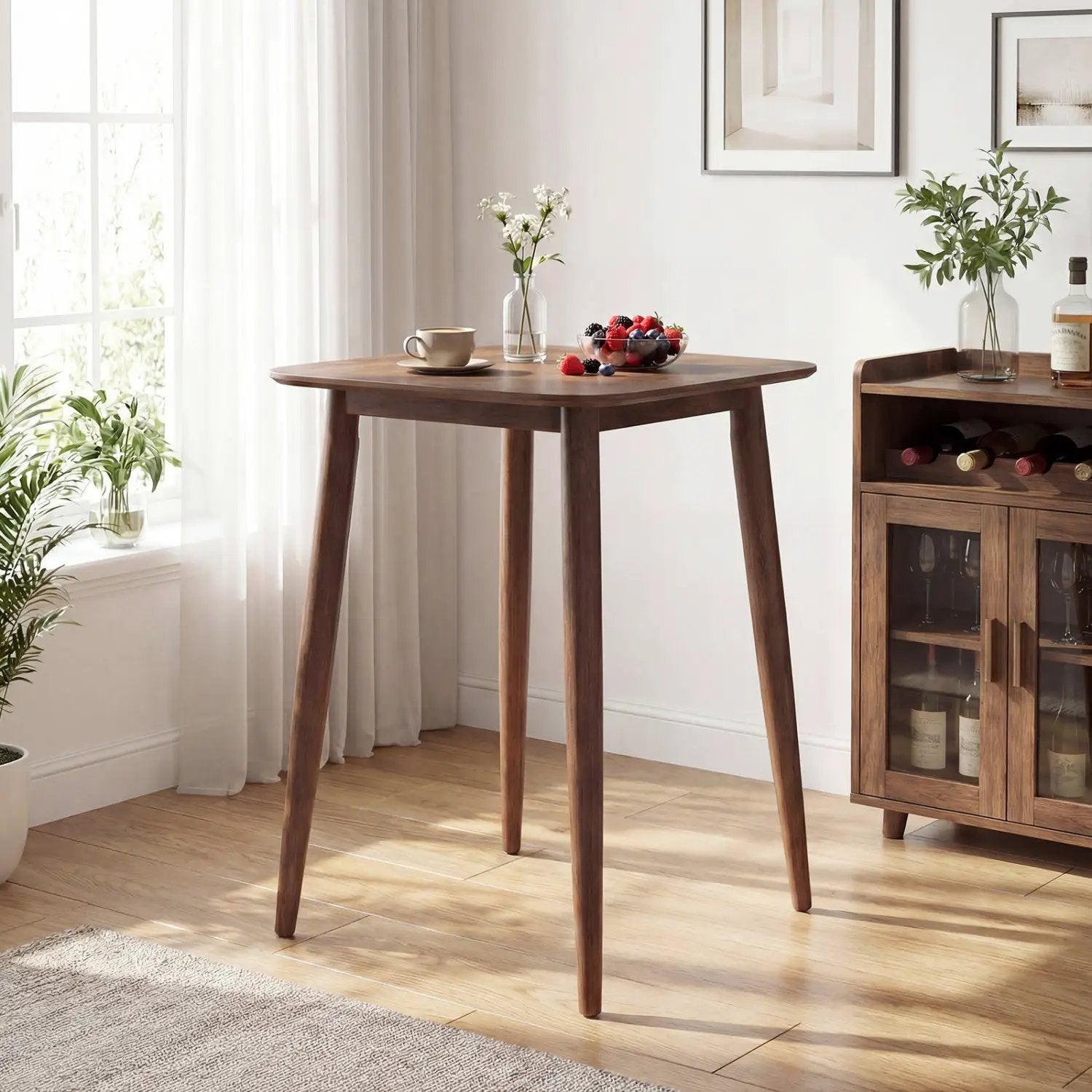 DirectDeals counter height bar table 36-inch with solid rubberwood legs, warm brown finish, three tapered legs on Tampa Home & Garden Store