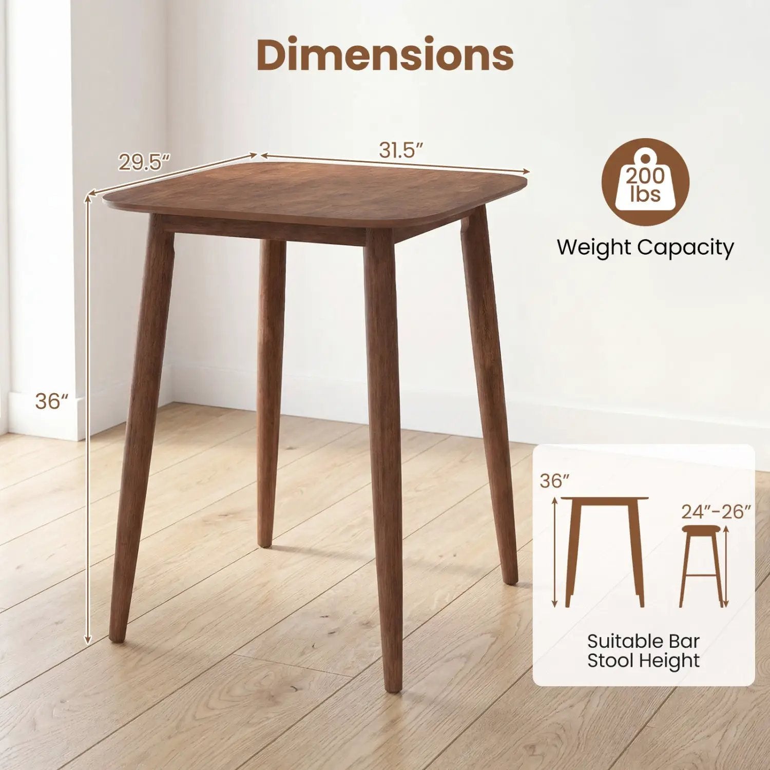 Counter Height Bar Table 36 in with solid rubberwood legs and wood finish top DirectDeals on Tampa Home & Garden Store