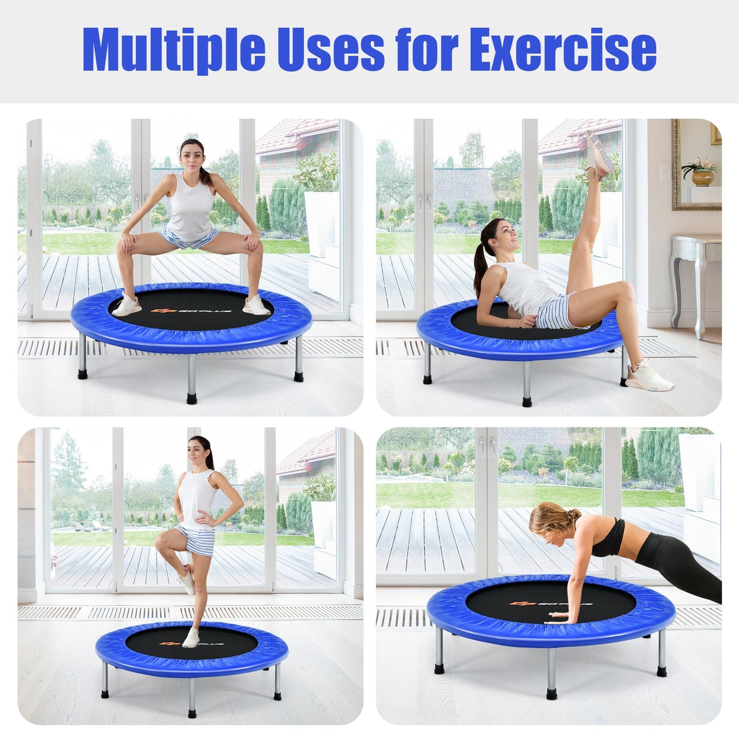36 Inch Mini Folding Trampoline DirectDeals blue frame black mat indoor cardio collage on Tampa Home & Garden Store