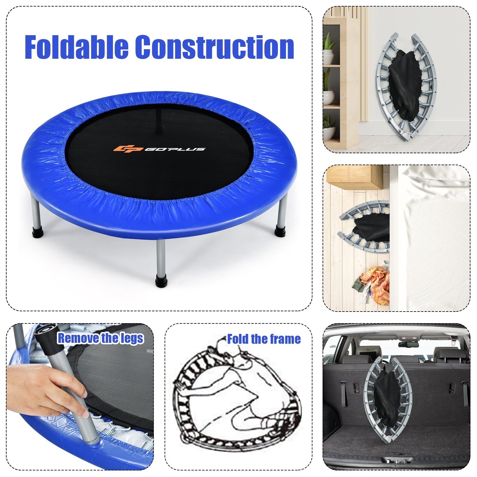 DirectDeals 36 inch mini folding trampoline blue border portable home fitness rebounder on Tampa Home & Garden Store