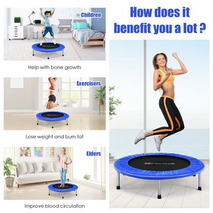 36 Inch Mini Folding Trampoline blue DirectDeals rebounder for indoor fitness in a room on Tampa Home & Garden Store